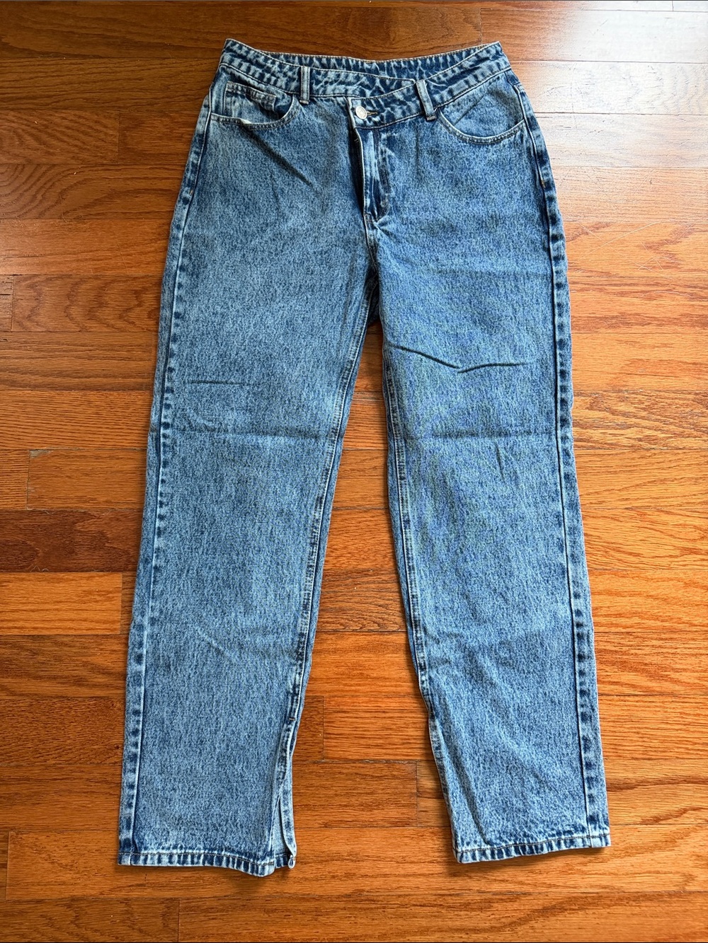 Blue Straight Leg Women's Jeans with cross over waist